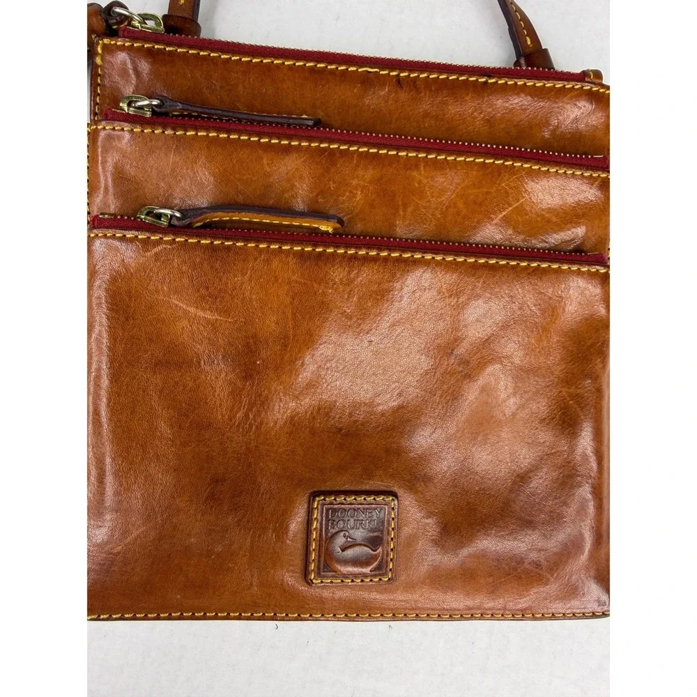 Dooney & Bourke Florentine Leather Triple Zip Crossbody Bag Tan Tassel Messenger